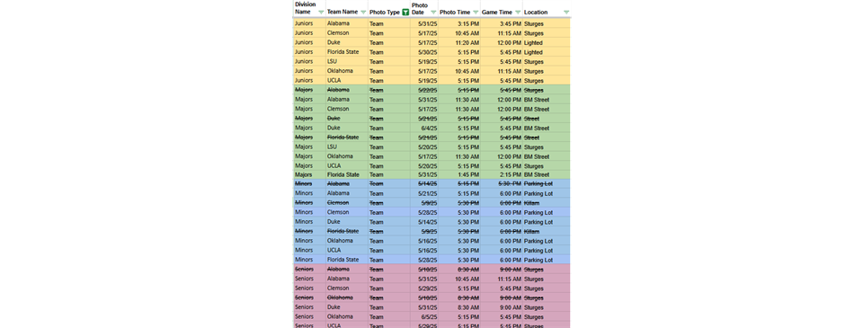 Schedule as of 5/27/25