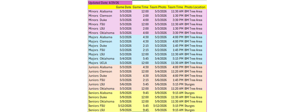 Team Photo Schedule